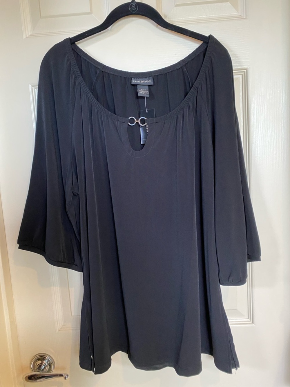Lane Bryant Black Scoop Neck Tunic with Silver Ring Detail